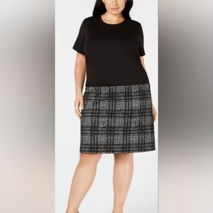 Calvin Klein Black and Gray Plaid Skirt Midi Dress. NWOT. Size 22 W